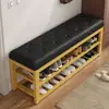 Banqueta para cambiar zapatos en la entrada de casa con cojín suave, zapatero de arte de hierro de lujo