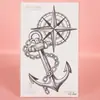 Pegatina de Tatuaje Retro Náutico de Ancla y Brújula Transfronteriza con Elementos de Brújula y Cadena, Textura Exquisita Adecuada para Brazos Duros
