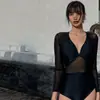 Nuevo Traje de Baño para Mujer, de una Pieza para Verano, Adelgazante, Cubre Vientre, Sexy, a la Moda, Estilo Pura Pasión, de Manga Larga, con Protección Solar
