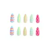 Unhas postiças de amêndoa macaron, listras de bolinhas contrastantes em cores de doce, adesivos de unhas postiças para garotas doces, arte de unhas atacado transfronteiriço