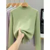Suéter de punto largo de alta calidad, talla extragrande, nuevo color de otoño e invierno, hilo de núcleo retorcido con puntos, para mujer, camisa básica de cuello medio, corte ajustado