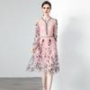 Vestido de malha bordada resistente de manga comprida AliExpress transfronteiriço outono e inverno balanço grande cintura comprimento médio para mulheres
