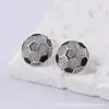 Aretes de Tachuela con Forma de Balón de Fútbol de Cobre y Zirconio con Esmalte Blanco y Negro Estilo Fresco de Moda para Hombres y Mujeres Directo de Fábrica