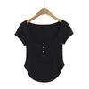 Pure Lust Chica Atrevida Camiseta de Manga Corta con Cuello en U para Adelgazar la Cintura Mujer Verano 2025 Dobladillo Curvo Top Básico Venta al por Mayor
