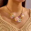 Colar Longo Europeu e Americano Transfronteiriço Ins Estrela Concha para Mulheres, Versátil e Sofisticado Colar Corrente Clavicular com Pérolas Incrustadas e Gotejamento de Óleo