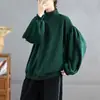 Otoño e Invierno Nuevo Diseño Japonés y Coreano Manga de Burbuja Cuello Alto Casual Holgado Talla Grande Sudadera Polar para Mujer