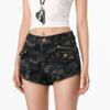 Shorts Jeans Camuflado Retro Americano para Mulheres no Verão, Super Shorts Finos de Cintura Alta com Barra Larga, Hot Pants Sexy