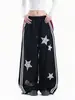 Pantalones de Chándal Casual Retro Americano para Mujer, Pantalones Rectos de Cintura Media con Bordado de Estrella Otoñal, Pantalones de Pierna Ancha de Corte Limpio hasta el Suelo