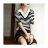 Camiseta Elegante de Seda Gelada Manga Curta Falsa Duas Peças Verão Solta Slimming Malha Casual Pulôver Top Versátil
