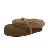 Gorro de felpa para persona perezosa, pantuflas de pelo 2026, nuevo de invierno, zapatillas de algodón slip-on de fondo plano con hebilla metálica, zapatos casuales