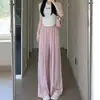 Pantalones de Pierna Ancha de Seda Helada para Mujer en Verano, Delgados, de Cintura Alta, Casuales, Estilo Estilo Japonés, Pantalones Lazy Yamamoto, Pantalones Rectos de Algodón y Lino