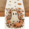 Decoração de Festa de Halloween da Amazon Caminho de Mesa Linho Toalha de Mesa Fantasma Abóbora Estampada Mesa de Centro Almofada Térmica Pano