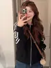Moletom cardigã casual solto novo estilo para outono precoce feminino com gola alta e detalhes de zíper