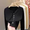 Cárdigan de punto para mujer, estilo primavera y otoño, moderno y elegante, cuello en V, color liso, corte ajustado, longitud corta, chaqueta suéter versátil
