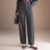 Calça pantalona feminina de mistura de lã, nova coleção outono/inverno 2026, projetada para mulheres de meia-idade e idosas, com forro de fleece, corte reto e um design estiloso, fluido e casual.