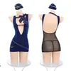Uniforme de Aeromoça Decote Profundo Costas Nuas Sem Mangas Sexy Sexy Lingerie Desejo Puro Não Precisa Tirar Abstinência Tentação Conjunto de Pijama Qq