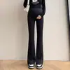 Pantalones de maternidad de piel de tiburón, no constrictores en el vientre, adecuados para primavera y otoño, pantalones de yoga ajustables, forrados de polar, soporte para el vientre, adelgazantes, pantalones acampanados