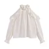 Traje Elegante Feminino Conjunto de Duas Peças Top com Babados e Recorte no Ombro Feminino Primavera 2025 Novo Saia