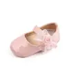 Sapatos de Caminhada com Flor em Couro Patente para Bebê Menina Fofo 0-1 Ano Sapatos de Bebê Babyshoes