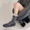 Calcetines de Algodón a Media Pantorrilla Hechos a Medida para Mujer para Otoño e Invierno con Lazo, Lindos Calcetines Largos de Encaje de Tela Retro Versátiles