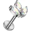 Titanio G23 Zirconia de Tres Garras Labret Roscado Interno Barra Recta Stud de Fondo Plano Joyería para Oreja F136 Stud para Hélice de la Oreja Stud Geométrico Simple para Oreja