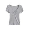 Playera de Manga Corta Kink para Chica Caliente Estilo Coreano para Mujer Verano Sensación de Diseño Cuello en V Ajustada Ajustada Chic Tejido Top Corto