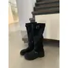 Versão em Couro ~ Botas Western Semelhantes ao Estilo da Ma Uva, Duas Formas de Usar, Botas Slouch Dobráveis com Salto Bloco e Tira de Fivela para Mulheres com Aumento Oculto de Altura