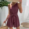 Aliexpress Europa y América Transfronterizo 2026 Verano Nuevo Casual Estilo Vacaciones Texturizado Color Sólido Un Hombro con Lazos Mono