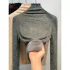 Camiseta Base Jacquard de Encaje Engrosada de Venta Caliente para Otoño e Invierno para Mujer, Top Cálido de Cuello Alto para Otoño e Invierno