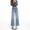 Nuevos jeans acampanados cropped elásticos de cintura alta bordados transfronterizos 2026 para mujer, adelgazantes y favorecedores para figuras petite