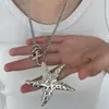 Joyería Retro Plata Antigua Estrella de Cinco Puntas Aleación Colgante Cadena Cruzada Elegante Exagerado Estrella de Mar Collar Joyería para el Cuello