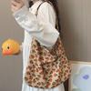 Bolsa de lona com estampa de leopardo azul, grande capacidade, pequena bolsa de ombro floral, estilo japonês e coreano, estilo pastoral, deslocamento diário