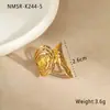 Anel aberto de metal texturizado estilo oceano em aço inoxidável europeu e americano para mulheres, joias de design de moda de nicho atacado