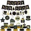 Sombreros Transfronterizos Negros y Dorados, Decoraciones para Fiestas Temáticas de Año Nuevo, Banderines, Globos, Juegos de Panal Espiral y Accesorios para Arreglos