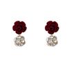 Aretes de borla con lazo flocado rojo vintage de otoño e invierno Aguja de Plata ins Año Nuevo rojo vino bola de piel aretes de perlas