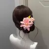 Horquilla de estilo chino de primavera para el cabello con flores rosas suaves, estilo vintage, con forma de pastilla, accesorio para el cabello con forma de flor