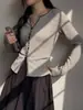 Camiseta de Manga Larga con Cuello en V y Bloques de Color GomingRetro para Mujer, Suéter de Punto Otoño Guangzhou Trece Líneas AN2311