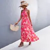 Europeo y Americano Transfronterizo 2023 Primavera y Verano Nuevo eBay Amazon Caliente Sexy Espalda Descubierta Lazo al Cuello Vestido Estampado