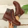 Botas Martin Planas de Cremallera Lateral Corta Estilo Europeo y Americano para Mujer con Hebilla de Cinturón y Cordones, Botas de Cuero de Caña Alta, Botas Martin Fuente de los Deseos