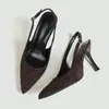 Venta al por mayor Transfronterizo Europeo y Americano Moda de Verano 2026 Versátiles para Citas Retro Gamuza Punta Puntiaguda Sin Espalda Tacones Altos Zapatos de Mujer