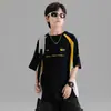 Camiseta de Manga Corta para Niños Verano Nuevo Bloque de Color Marca de Moda Holgada Falsa de Dos Piezas Transpirable Absorbente de Sudor Niños Medianos y Grandes Estilo Coreano Top T