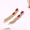 Pendientes de Moda Tendencia con Pedrería Roja, Nuevo Llegada Pendientes Largos de Borla Nupcial E060