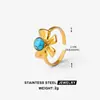 Anillo Boho de Acero de Titanio de Oriente Medio para Mujer, Anillo de Acero Inoxidable Geométrico Turquesa No Desvanecible, Artículo Popular Transfronterizo