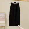 Falda Gruesa de Pana con Forro de Felpa para Mujer Otoño e Invierno 2024 Nueva Cintura Alta Adelgazante Abertura Pequeña Falda Larga