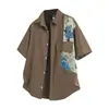 Novo Cardigã Casual da Moda Tendência Manga Curta Patchwork Estilo Retro Hong Kong Versátil Jovem Estilo Japonês Camisa com Lapela Top
