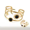 Pulseira Anel Dourado Vintage Sol Lua Estrela Turquesa Sintética Estilo Boêmio Pulseira de Braço Superior Vazada