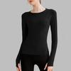 Top Esportivo Feminino Outono e Inverno Justo Gola Redonda Roupa de Yoga Profissional Corrida Pilates Treinamento Roupa de Ginástica Manga Longa