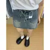 Saia Jeans Feminina de Cintura Alta com Bolso Frontal Estilo Americano Verão 2025 Novo Design Sexy Curta Evasê Que Marca o Quadril