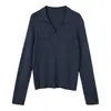 Suéter de Punto de Lana para Mujer con Cuello en V Estilo Minimalista Old Money, Nuevo Estilo Otoño con Doble Bolsillo, Top de Manga Larga de Color Sólido para Mujer