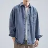 Chaqueta de Mezclilla Lavada Artística Estilo Hong Kong para Hombre Adolescente Corte Holgado Manga Larga Camisa Cárdigan Ropa de Abrigo Otoño Invierno